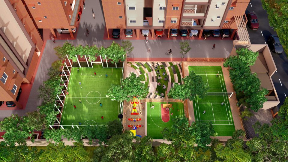 Aerial view of amenities